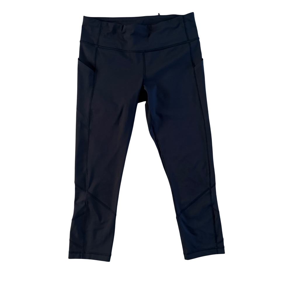 Lululemon Speed Up Crop Black Running Leggings Pockets Size 8